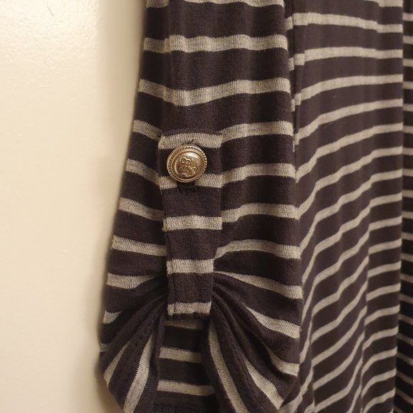Black and grey stripe 3/4 sleeve blanket cardigan with pockets - Picture 3 of 3